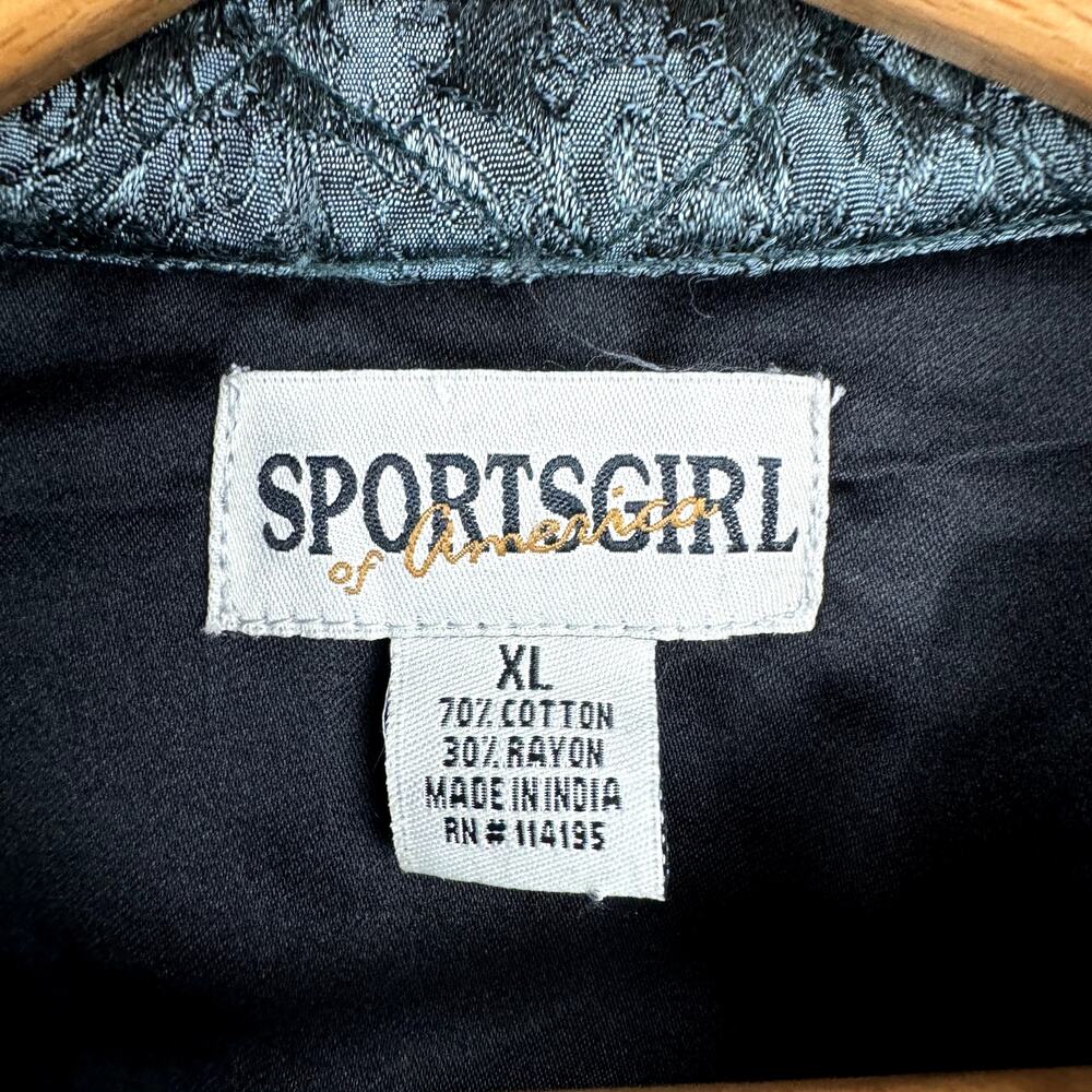 Vintage Sportsgirl Jacket Size XL Blue Velvet Patchwork Button Up Floral Artsy - Picture 3 of 6